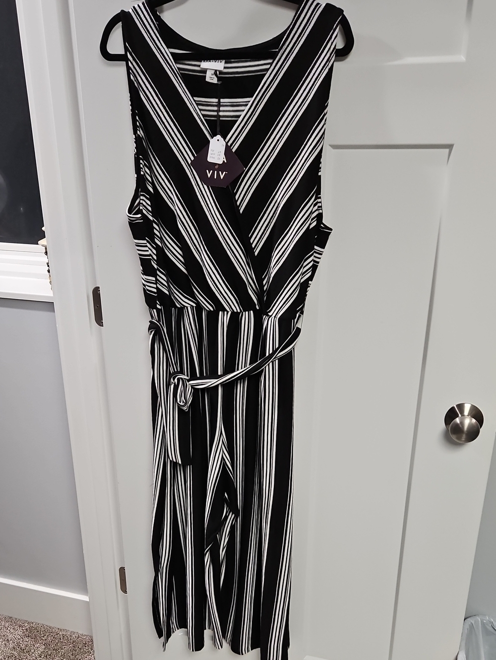 Ava & Viv Black and White Striped Sleeveless Jumpsuit